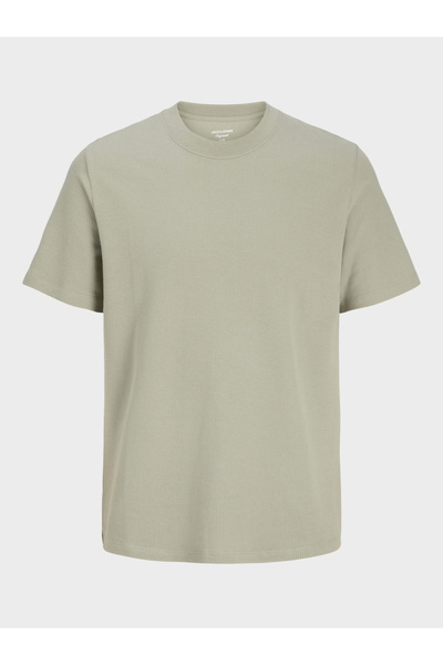 Jack & Jones Men Beige Textured Cotton Crew Neck T-Shirt