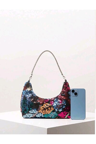DERMO Πολύχρωμη τσάντα ώμου με κεντημένη αλυσίδα από παγιέτες