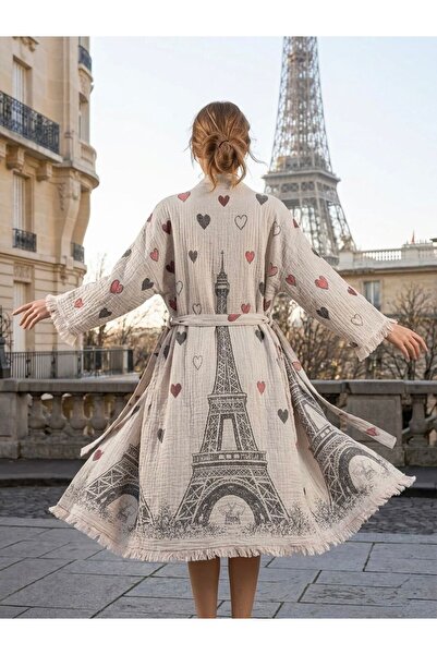 Befera Design Kimono din muselină 100% bumbac, cu model Turnul Eiffel, halat ...