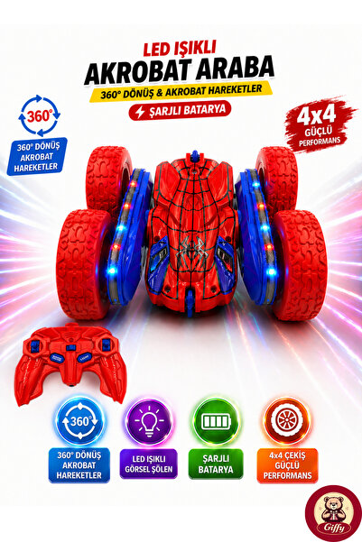 giffy Oyuncak LED Işıklı 360° Akrobat Uzaktan Kumandalı Araba Şarjlı 4x4 Off ...