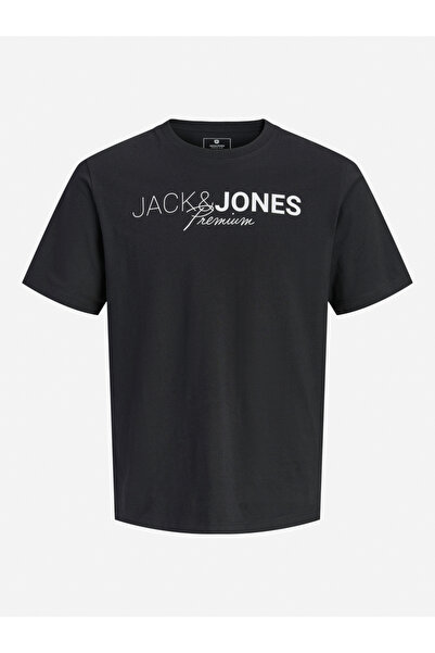 Jack & Jones تي شيرت أسود بطباعة نصية وياقة دائرية