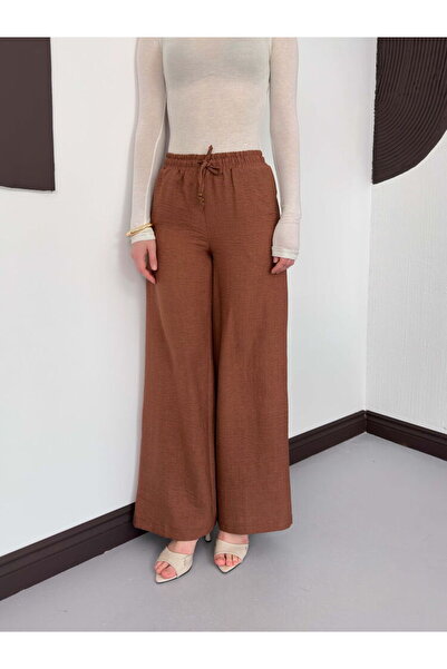 Caddebostan Moda Ψηλόμεσο λινό παντελόνι με ελαστική μέση και κορδόνια, με φα...