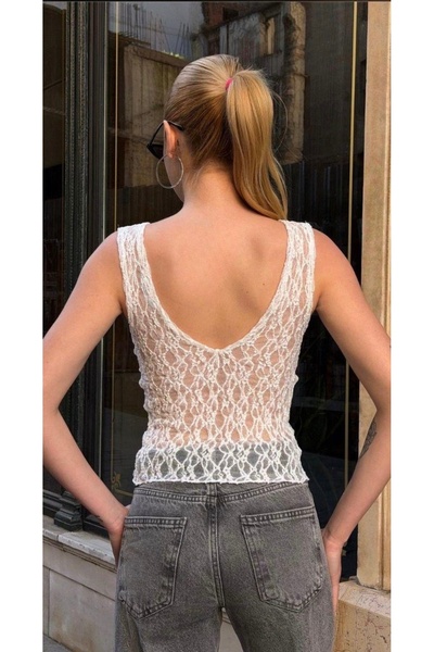 franky B Women's Lace Semi-Transparent Blouse