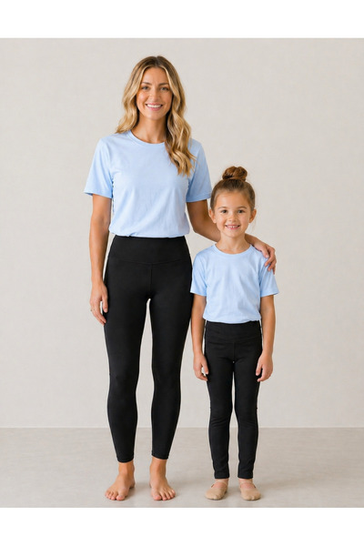 VODEXA Set de tricou și colanți pentru mamă și fiică, 100% bumbac, elastic, c...