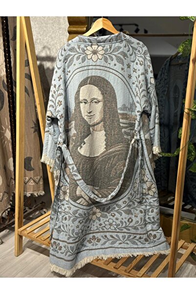 Befera Design Kimono din muselină 100% bumbac, cu model Mona Lisa, halat de b...