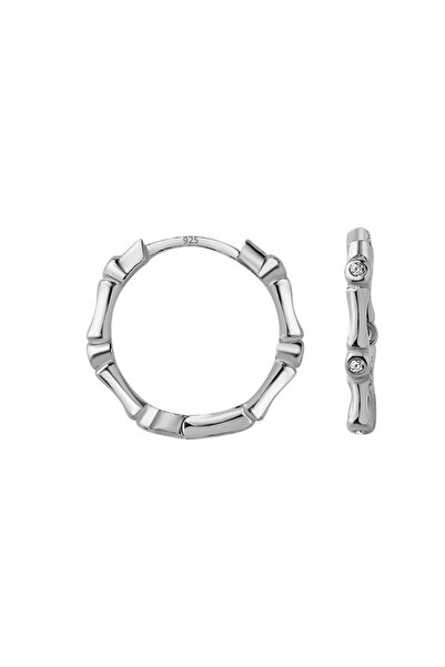 jelux silver Gümüş 925 Ayar 15 mm Aura Bambu Zirkon Taşlı Halka Küpe