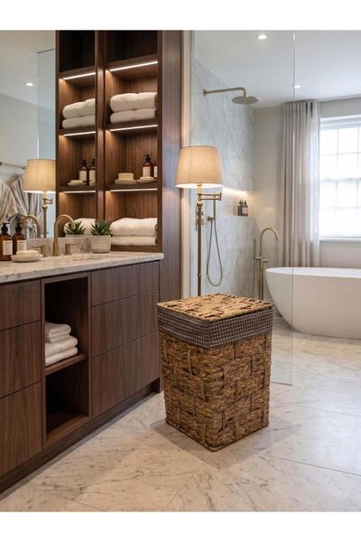 Altabi Ψάθινο καλάθι απλύτων - Φυσικό και κομψό σχέδιο (46 x 35 x 35 εκ.)