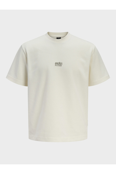 Jack & Jones تي شيرت رجالي من القطن ذو ياقة دائرية وشعار أوف وايت