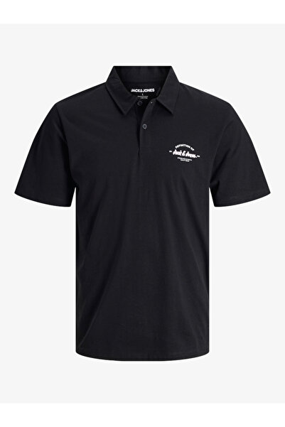 Jack & Jones قميص بولو رجالي أسود من القطن المنسوج