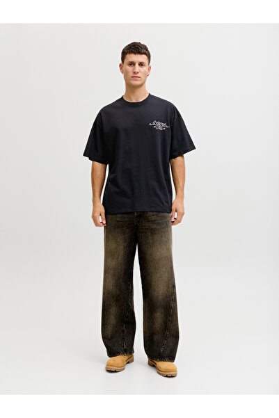 Jack & Jones تي شيرت أسود برقبة دائرية وطباعة على الظهر