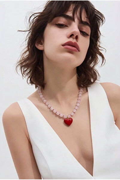 Kiraz Accessory VENÜS KALBİ Pembe Kuvarz & Murano Cam Kolye