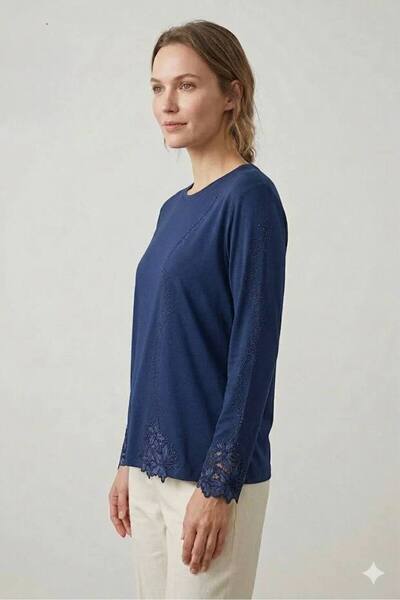 EYFERA Leaf Pattern Stone Embellishment Detailed Embroidered Sleeves Wide Fit...