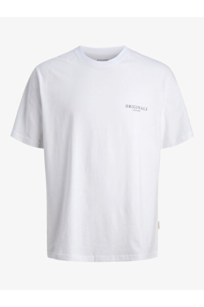 Jack & Jones Men White Graphic Cotton Crew Neck T-Shirt
