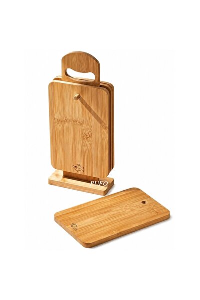 PUFO Σετ 4 πρακτικών ξύλων κοπής από μπαμπού με ξύλινη βάση για την κουζίνα