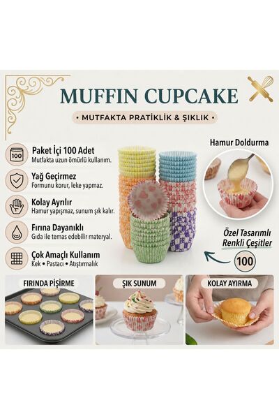 zeixpow 100 Adet Kağıt Kek Kapsülü | Muffin Cupcake Kek Kapsülü | 100'lü Kağı...