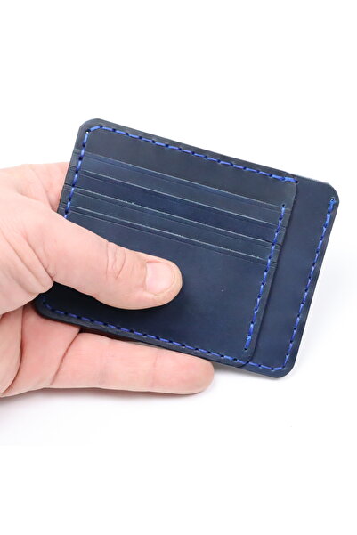 ELYK Creation Portcard Minimalist din Piele Naturală , personalizabil, Duma, Albastru