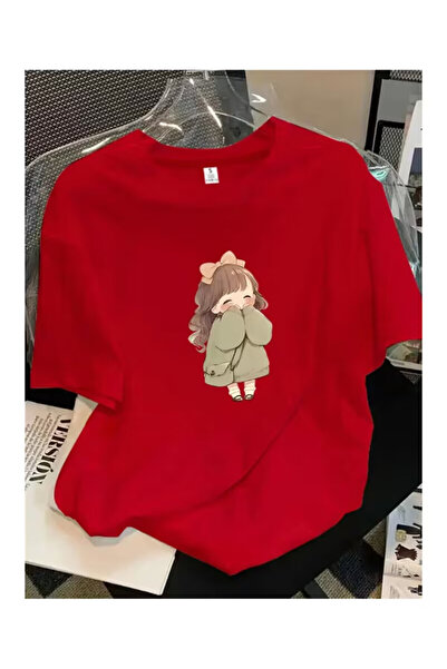 Trendy Sun تي شيرت مريح بطباعة فتاة لطيفة - تي شيرت نسائي مطبوع