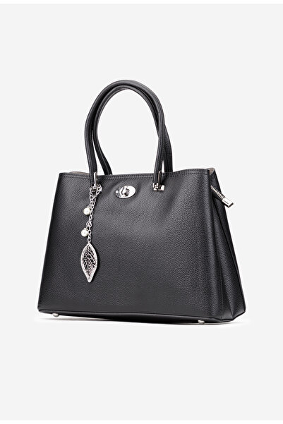Dasha Geanta dama neagra din piele texturata cu ornament