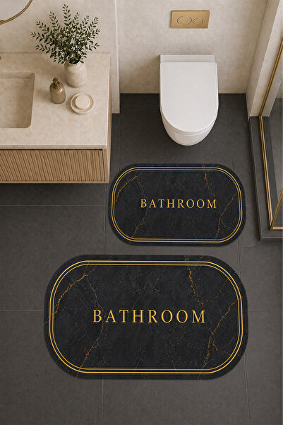 Liriya Dijital Baskı Modern Desenli Modern Banyo Halısı İkili Banyo Paspası (...
