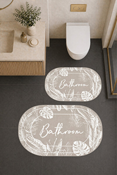 Liriya Dijital Baskı Modern Desenli Modern Banyo Halısı İkili Banyo Paspası (...