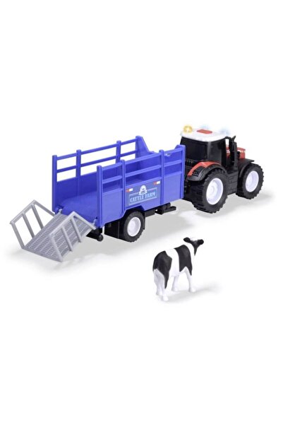 Simba Tractor și remorcă 26 cm cu sunete, lumini și figurină vacă Massey Ferguson