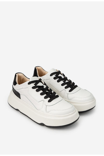 Dasha Women's shoes made of white genuine Leather with black details