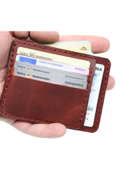 ELYK Creation Portcard Minimalist din Piele Naturală , personalizabil, Duma, Grena