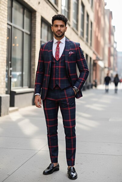 dehaine Ανδρικό κοστούμι, σακάκι, παντελόνι, γιλέκο, καρό, B7921