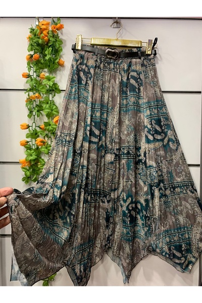 edu collection Φούστα σιφόν με σχέδια, ασύμμετρη φούστα με επένδυση και ζώνη