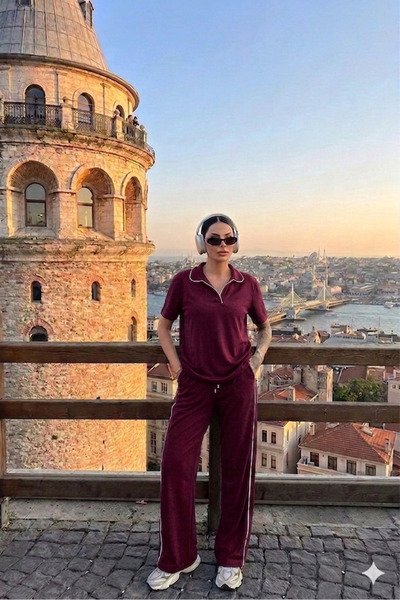 DAME Γυναικεία φόρμα με γιακά πόλο και ρίγες oversized Μοντάλ