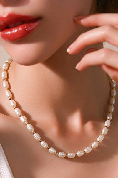 NBS Beautiful Naturel Stones Gold Renk Kadın İnci Kolye