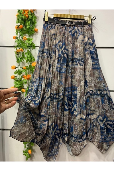 edu collection Φούστα σιφόν με σχέδια, ασύμμετρη φούστα με επένδυση και ζώνη