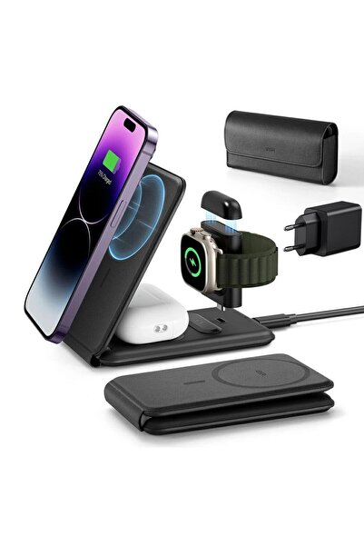 ESR Qi2 MagSafe 3-in-1 Travel Wireless Charging Set Black