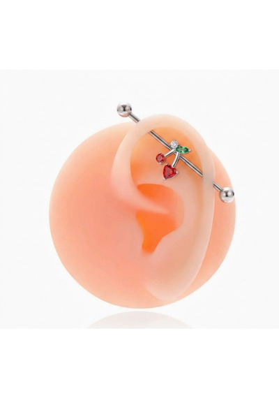 TakıLabirenti Industrial Barbell Piercing, Kiraz Detaylı Kıkırdak Küpe, Kulak...