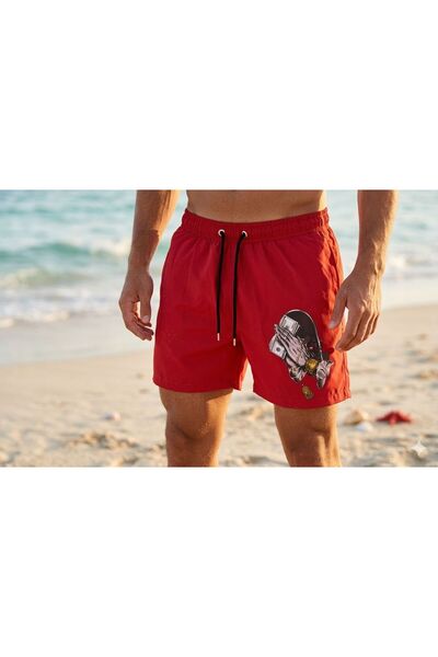 İLBESSPORT Pantaloni scurți de baie cu imprimeu simplu pentru bărbați
