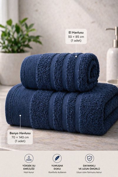 ASVİANA Premium 2-Piece Towel Set Hand + Bath Towel 50X85 & 70X140 Soft Textured High Absorbent Luxury Series