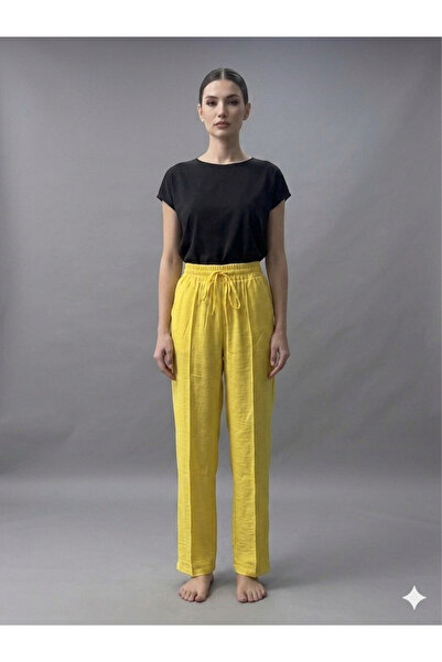 DAME Women's Relaxed Fit Linen Trousers with Grass Detail on the Front