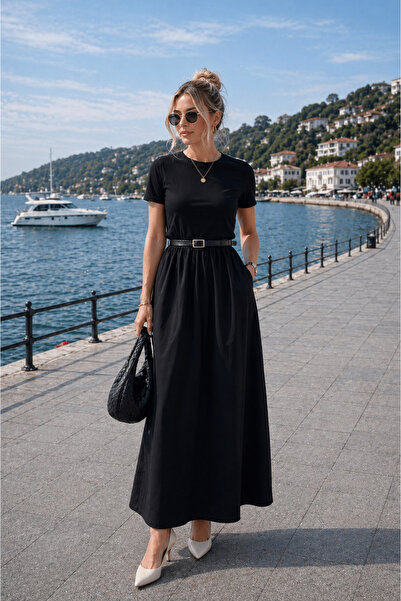 legends butik Γυναικείο κοντομάνικο φόρεμα από ύφασμα Modal με φούστα από ποπ...