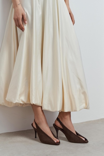 NİŞANTAŞI SHOES Γυναικεία παπούτσια με τακούνι Lala Brown Suede με διάφανη λε...