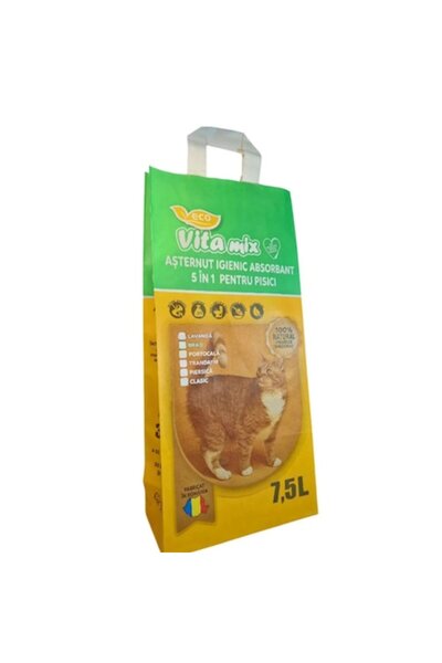 Vitamix Asternut igienic absorbant 5 in 1 pentru pisici, Brad, 7.5Litri