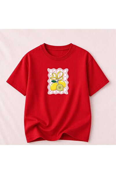 herkesemoda Βαμβακερό βασικό μπλουζάκι με λεπτομέρεια στάμπας λεμονιού και λα...