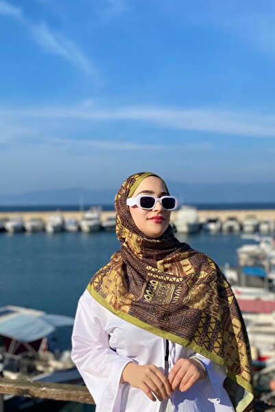 Firuze scarf Mosaic Pattern Oil Green Soft Shawl