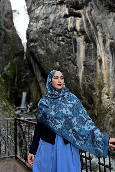 Firuze scarf نمط العرقية الأزرق شال ناعم