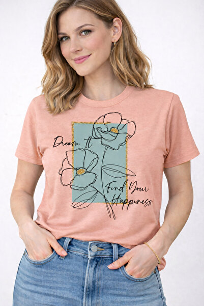 herkesemoda Βρείτε την ευτυχία σας Γυναικείο βαμβακερό μπλουζάκι με λαιμόκοψη...