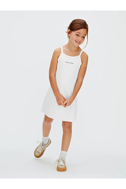 Calvin Klein BEYAZ LOGOLU KIZ ÇOCUK ELBİSE