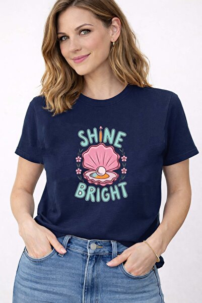 herkesemoda Tricou de bază din bumbac, cu decolteu rotund și imprimeu Shine B...