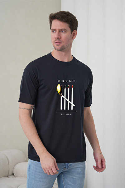caddekombin Tricou pentru bărbați, minimalist, cu ilustrație Burning Match, c...