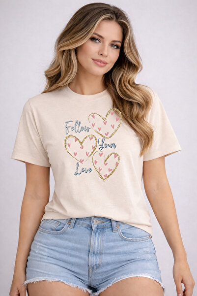 herkesemoda Γυναικείο βαμβακερό μπλουζάκι με λαιμόκοψη ποδηλάτου με λεπτομέρε...