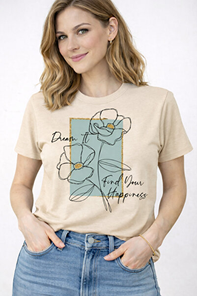 herkesemoda Βρείτε την ευτυχία σας Γυναικείο βαμβακερό μπλουζάκι με λαιμόκοψη...