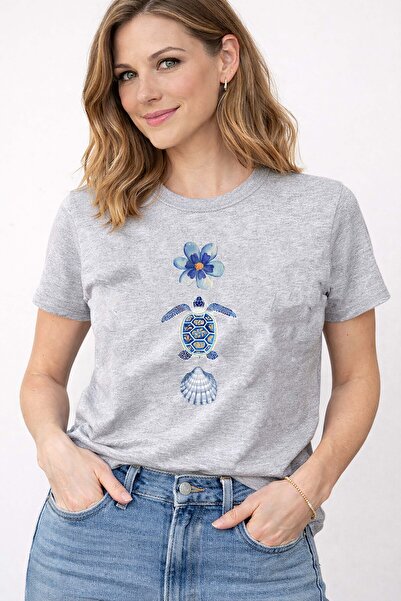 herkesemoda Γυναικείο βαμβακερό μπλουζάκι με λαιμόκοψη ποδηλάτου και λεπτομέρ...